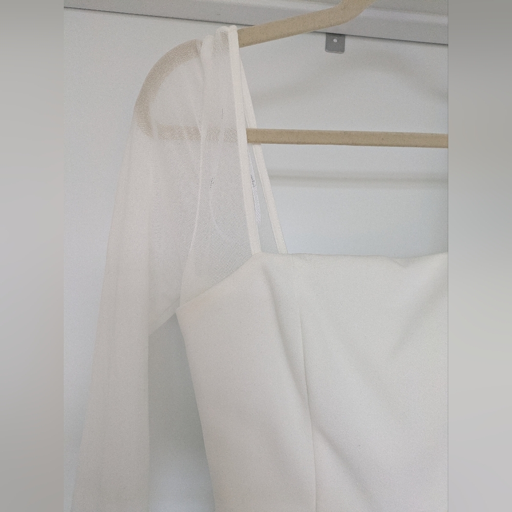 Lulus Lovingly Yours White Mesh Long Sleeve Maxi Bridal Wedding Dress - Picture 11 of 15